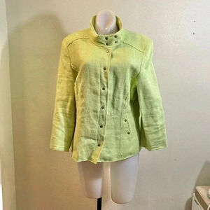Renfrew Collections Womens Green Linen Blazer Jacket Snap Front Pockets Sz 12